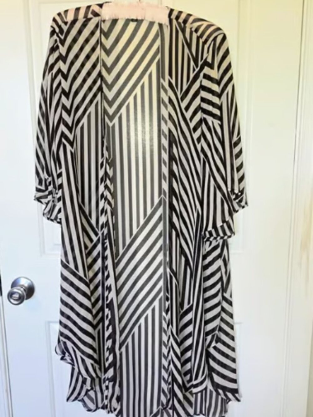 Torrid Swim Cover Up Black White Graphic Sheer Draped Beach Open Front Kaftan 2X